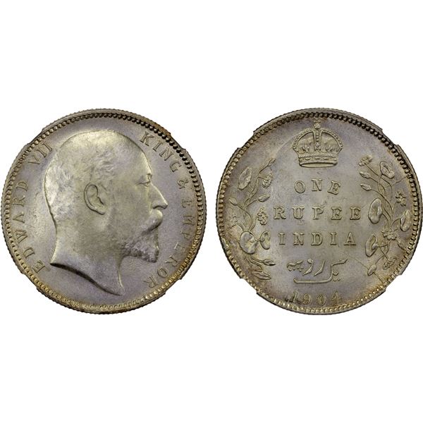 BRITISH INDIA: Edward VII, 1901-1910, AR rupee, 1904(c), NGC MS64