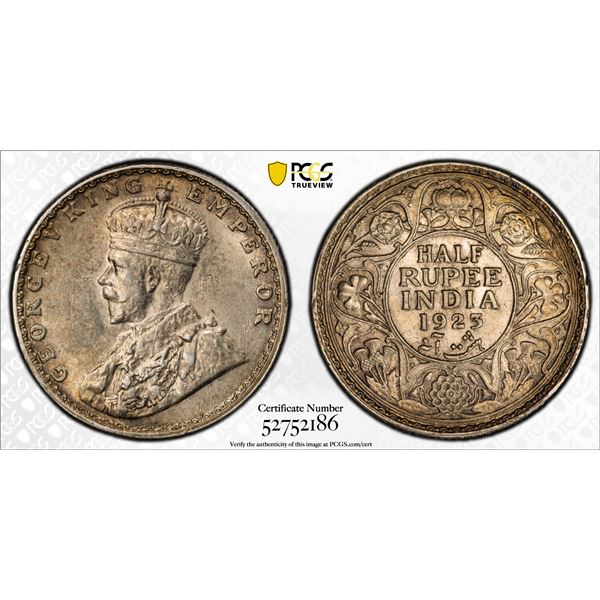 BRITISH INDIA: George V, 1910-1936, AR 1/2 rupee, 1923(b), PCGS MS62