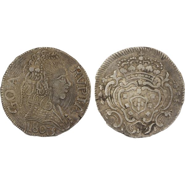 PORTUGUESE INDIA: GOA: Maria I, 1777-1816, AR rupia, 1803, PCGS XF45