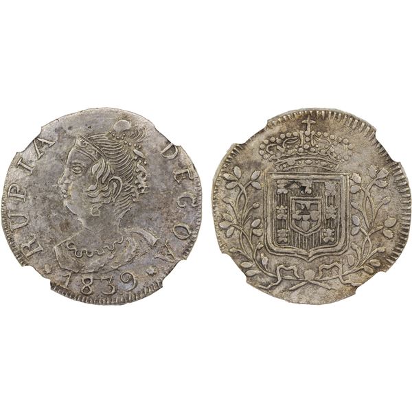 PORTUGUESE INDIA: GOA: Maria II, 1834-1853, AR rupia, 1839, NGC AU55