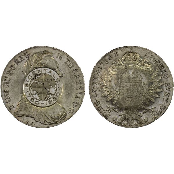 AUSTRIA: Maria Theresa, 1740-1780, AR thaler, 1980, AU on XF host