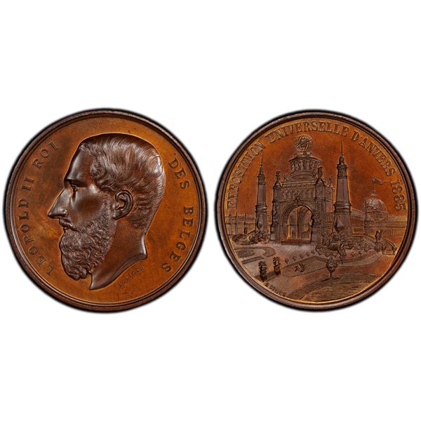 BELGIUM: Leopold II, 1865-1909, AE medal, 1885, PCGS MS66