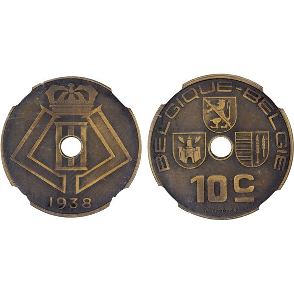 BELGIUM: Leopold III, 1934-1950, AE 10 centimes, 1938, NGC MS64 BN MATTE