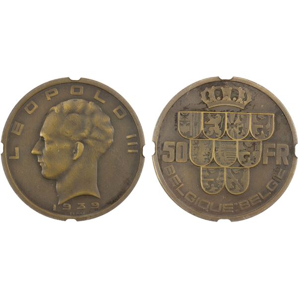 BELGIUM: Leopold III, 1934-1950, AE 50 francs, 1939, NGC MS63 BN MATTE