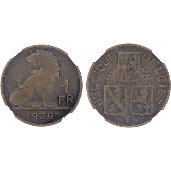 BELGIUM: Leopold III, 1934-1950, AE franc, 1939, NGC MS63 BN MATTE