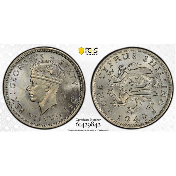 CYPRUS: George VI, 1936-1952, 1 shilling, 1949, PCGS MS65
