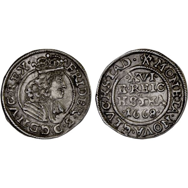 DENMARK: Frederik III, 1648-1670, AR 1/16 thaler / 3 schilling lübisch, Glückstadt, AU