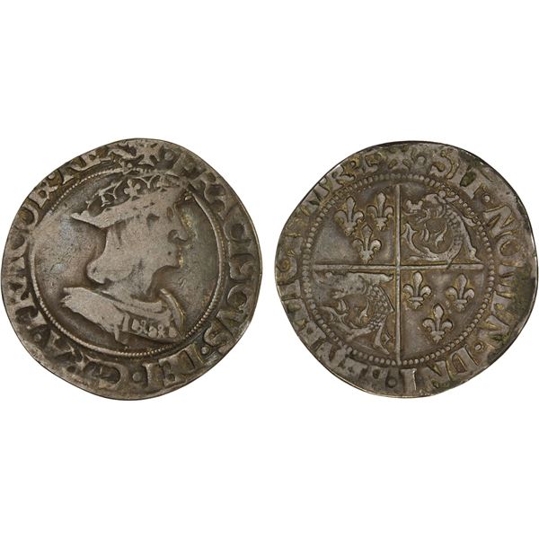 FRANCE: François I, 1515-1547, AR teston du Dauphiné (8.21g), Romans, ND (1528), VG-F
