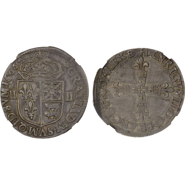 FRANCE: Henri IV, 1589-1610, AR 1/4 d'écu de Béarn (9.26g), Morlaàs, 1606, NGC XF40