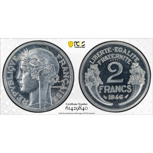 FRANCE: Republic, 2 francs, 1946, PCGS MS63