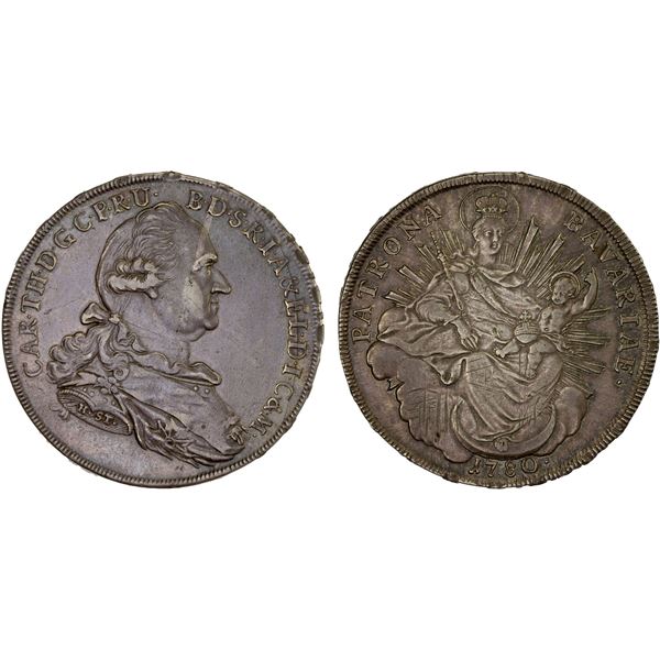 BAVARIA: Karl Theodor, 1777-1799, AR thaler, 1780, VF-XF
