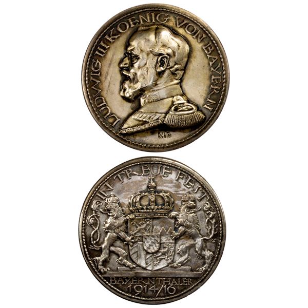 BAVARIA: Ludwig III, 1913-1918, silvered schraubtaler, 1916, AU