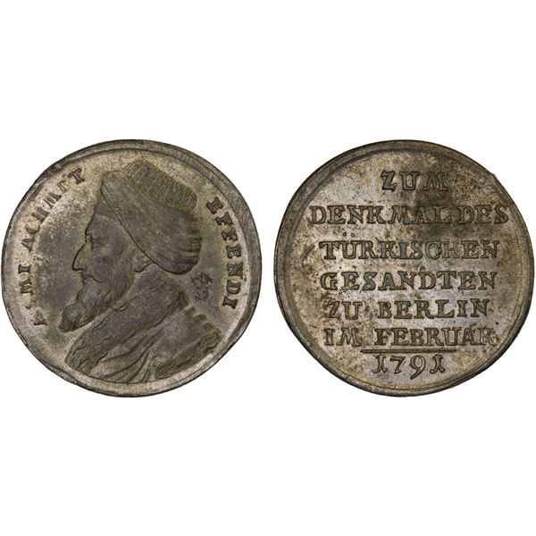 BRANDENBURG-PRUSSIA: AE medal (9.37g), 1791, Choice XF