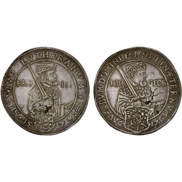 SAXONY: Johann Georg I, 1615-1656, AR thaler (28.98g), 1617, Choice VF