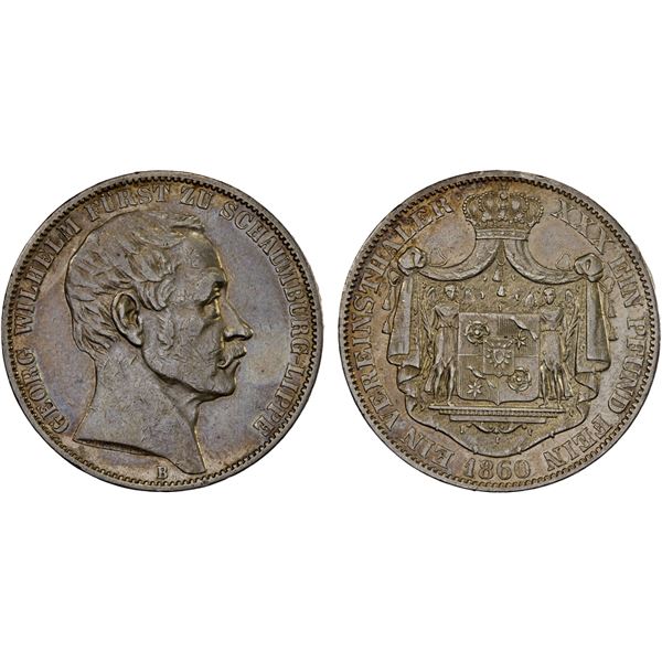 SCHAUMBURG-LIPPE: Georg Wilhelm, 1787-1860, AR thaler, Hannover, 1860-B, Choice VF