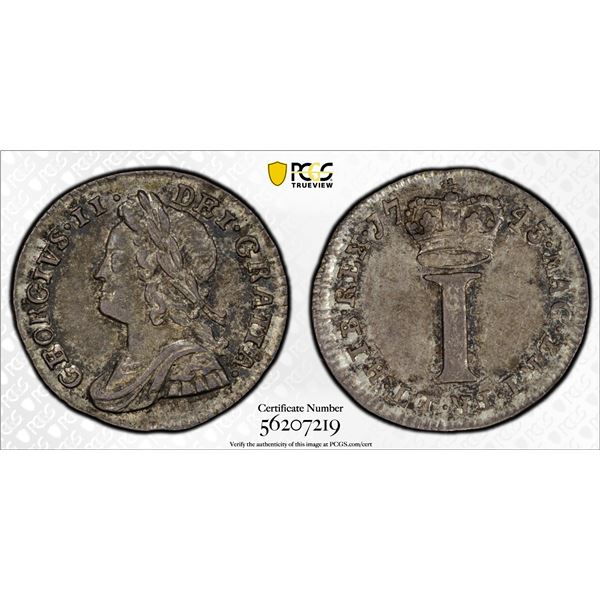 GREAT BRITAIN: George II, 1727-1760, AR penny, 1743, PCGS MS63