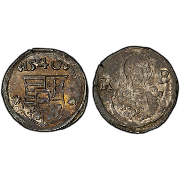 HUNGARY: Ferdinand I, 1526-1564, AR obolus (0.23g), 1540-KB, PCGS AU58