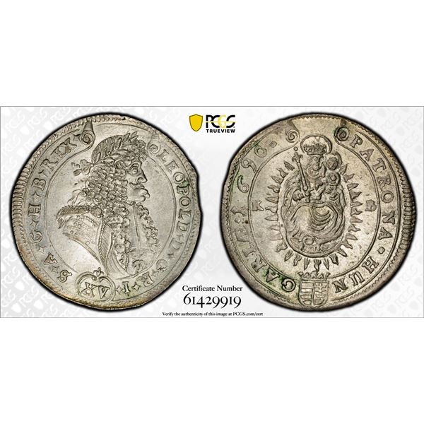 HUNGARY: Leopold I, 1657-1705, AR 15 kreuzer, Kremnitz, 1690, PCGS MS63