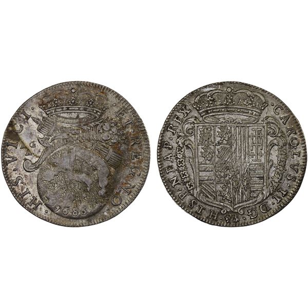 ITALY: NAPLES: Carlo II, 1674-1700, AR tari, 1686, XF