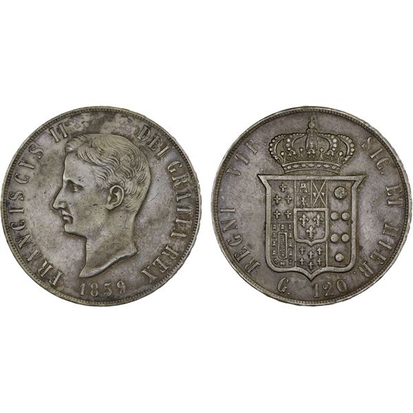 ITALY: NAPLES: Francesco II, 1859-1860, AR 120 grana, 1859, XF