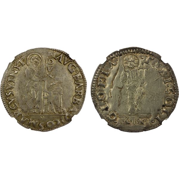 ITALY: VENICE: Agostino Barbarigo, 1486-1501, AR mocenigo o lira (6.43g), ND, NGC AU58