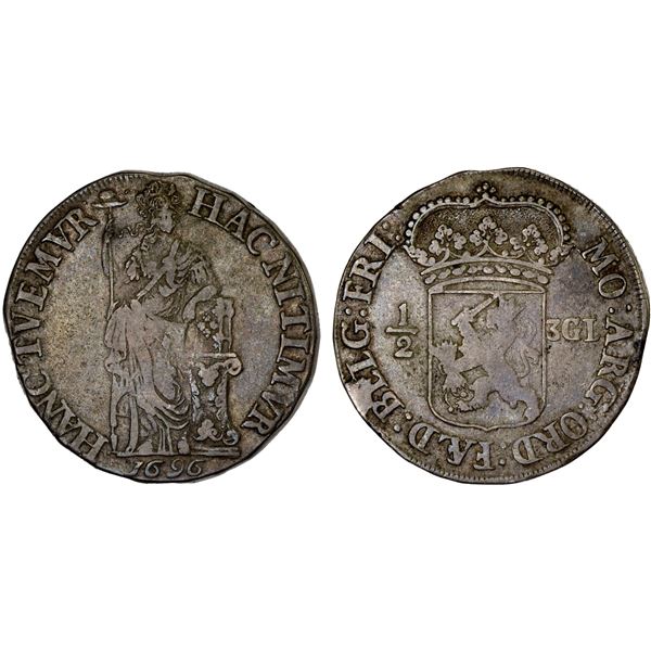 FRIESLAND: United Netherlands, AR 1/2 3 gulden (15.70g), 1696, VF