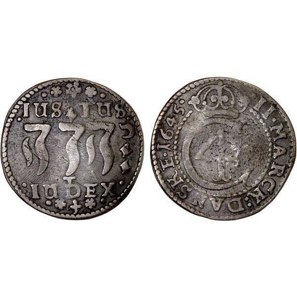 NORWAY: Christian IV, 1588-1648, AR 2 mark (10.56g), 1645, F-VF