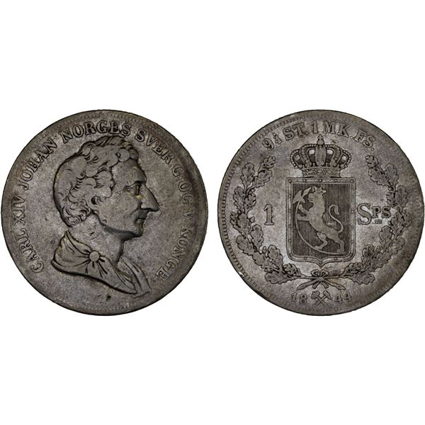 NORWAY: Carl XIV Johan, 1818-1844, AR specie daler, 1844, VF