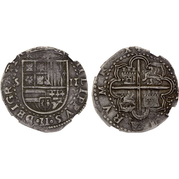 SPAIN: Felipe II, 1556-1598, AR 2 reales (6.78g), ND (before 1588), NGC XF45