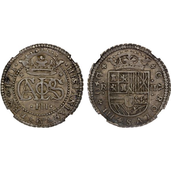 SPAIN: Carlos III, pretender, 1700-1714, AR 2 reales, 1711, NGC AU50