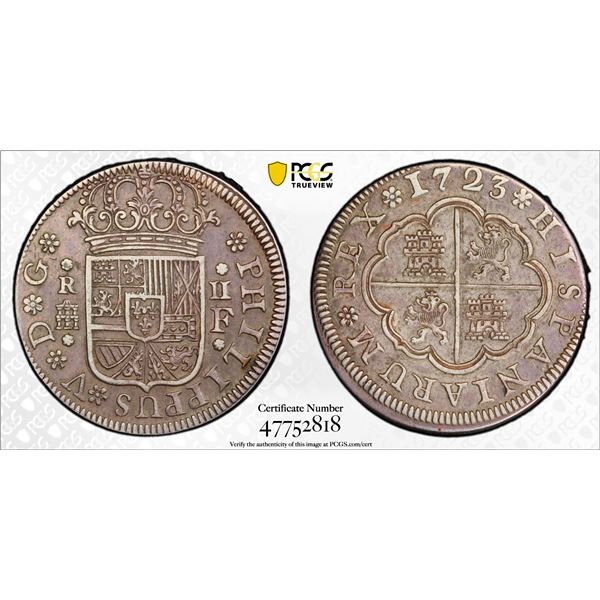SPAIN: Felipe V, 1700-1746, AR 2 reales (pistareen), Segovia, 1723, PCGS AU50