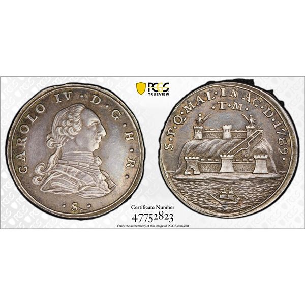 SPAIN: Carlos IV, 1788-1808, AR medal, 1789, PCGS AU58
