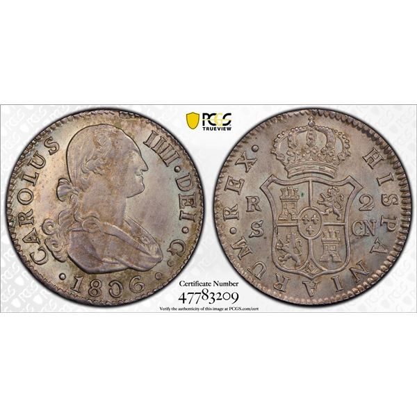 SPAIN: Fernando VII, 1808-1833, AR 2 reales, Sevilla, 1806-S, PCGS MS62
