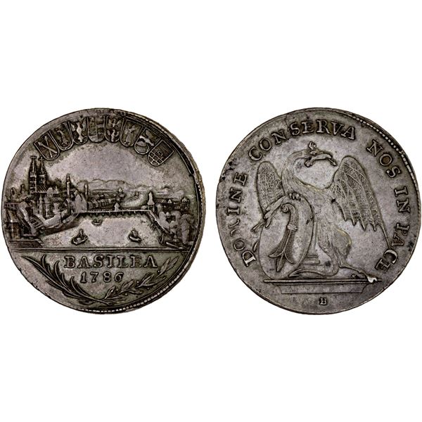 SWITZERLAND: BASEL: City, AR 1/2 thaler (12.68g), 1786, Choice VF