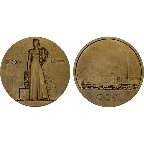 BELGIAN CONGO: Leopold III, 1934-1950, AE medal (217.62g), 1950, AU