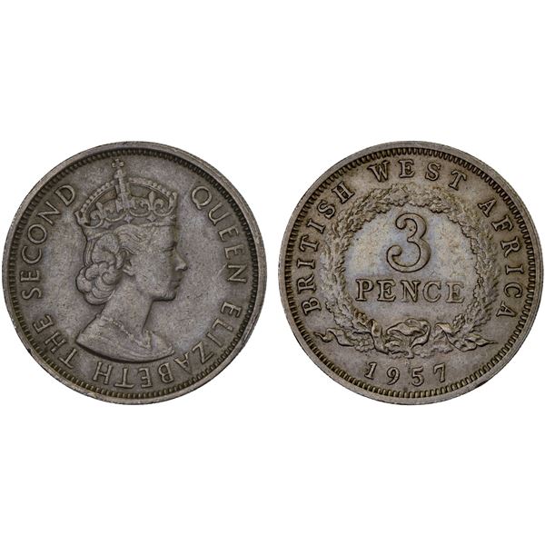 BRITISH WEST AFRICA: British Colony, threepence, 1957-H, XF