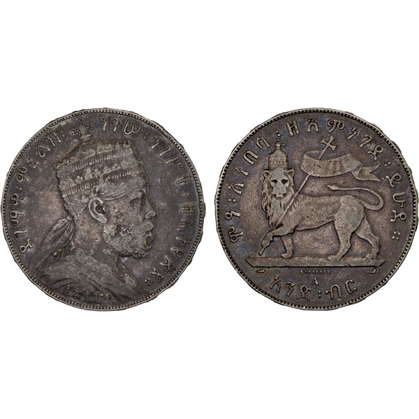 ETHIOPIA: Menelik II, 1889-1913, AR birr, EE1889-A (1897), VF