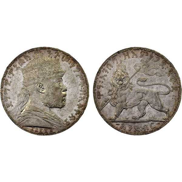 ETHIOPIA: Menelik II, 1889-1913, AR birr, EE1895 (1903), XF-AU
