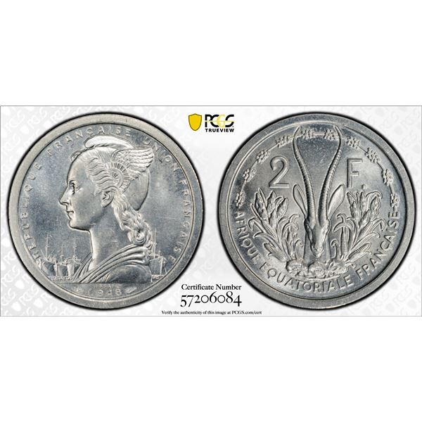 FRENCH EQUATORIAL AFRICA: French Colony, 2 francs, 1948, PCGS Specimen 64