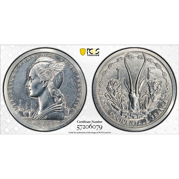 FRENCH WEST AFRICA: French Union, 1 franc, 1948, PCGS Specimen 64