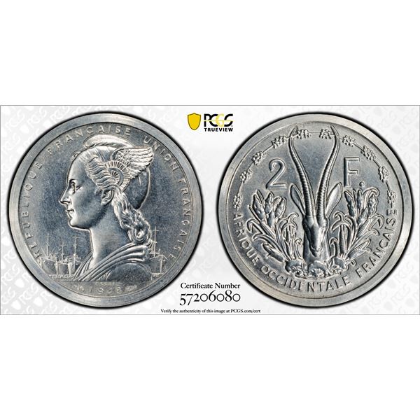 FRENCH WEST AFRICA: French Union, 2 francs, 1948, PCGS Specimen 62