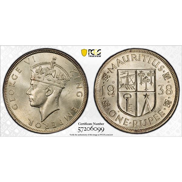 MAURITIUS: George VI, 1936-1952, AR rupee, 1938, PCGS MS63