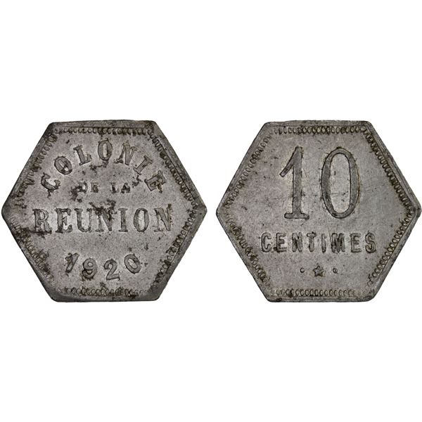 RÉUNION: French Colony, 10 centimes, 1920, AU