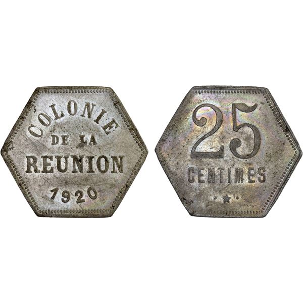 RÉUNION: French Colony, 25 centimes, 1920, AU