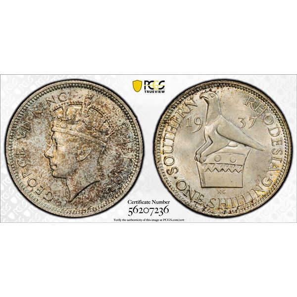 SOUTHERN RHODESIA: George VI, 1936-1952, AR shilling, 1937, PCGS MS65