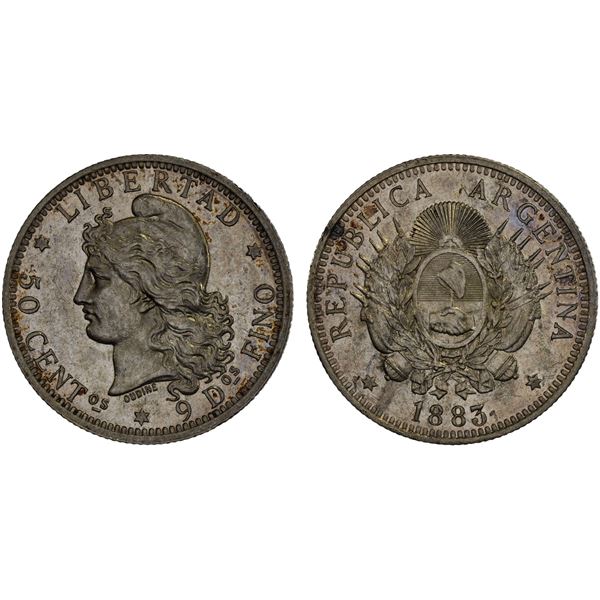 ARGENTINA: Republic, AR 50 centavos, 1883, Unc