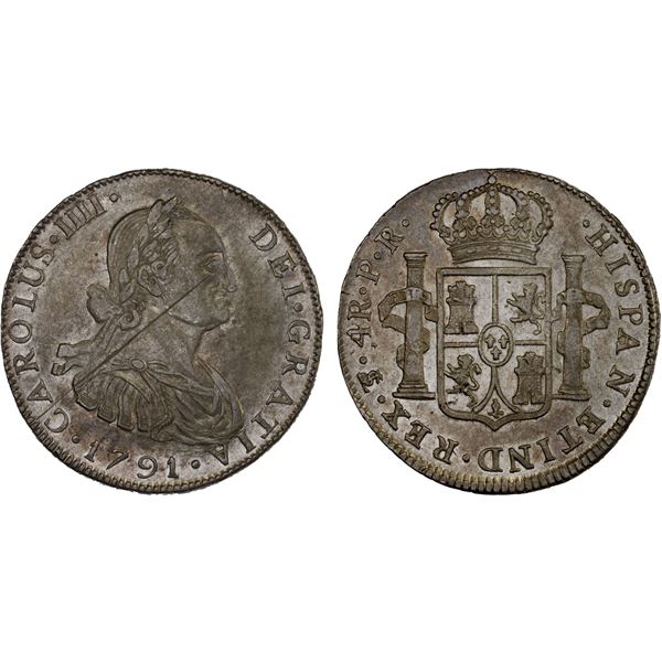 BOLIVIA: Carlos IV, 1788-1808, AR 4 reales, 1791-PTS, Choice XF