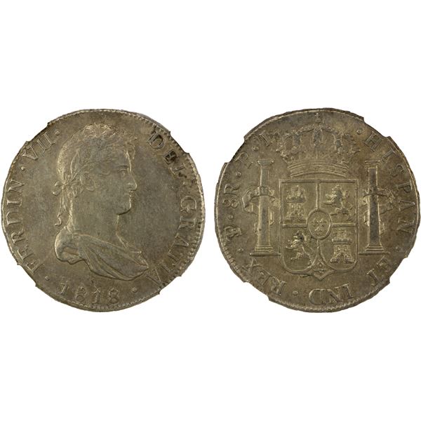 BOLIVIA: Fernando VII, 1808-1825, AR 8 reales, 1818-PTS, NGC AU53