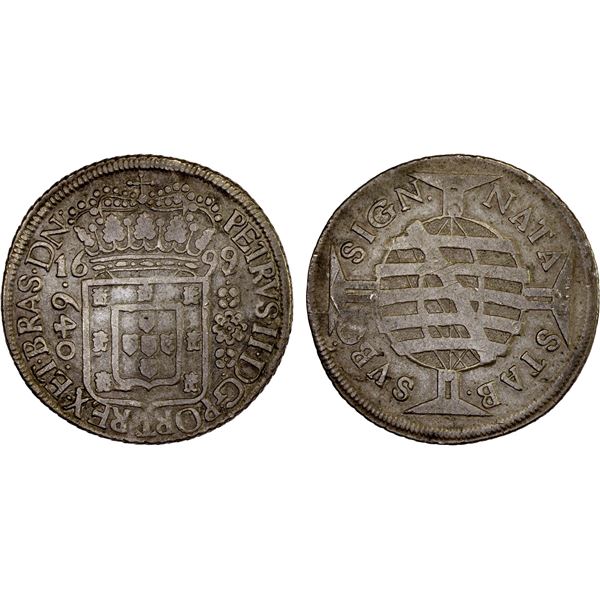 BRAZIL: Portuguese Colony, AR 640 reis, 1699/8, F-VF