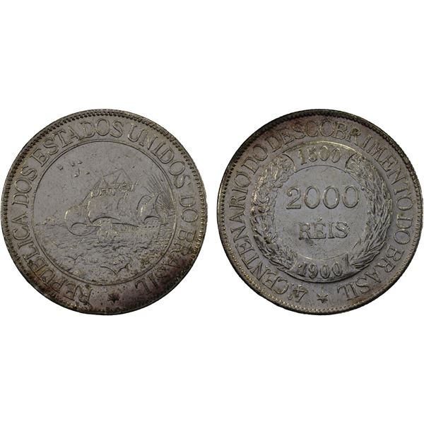 BRAZIL: Republic, AR 2000 reis, 1900, XF